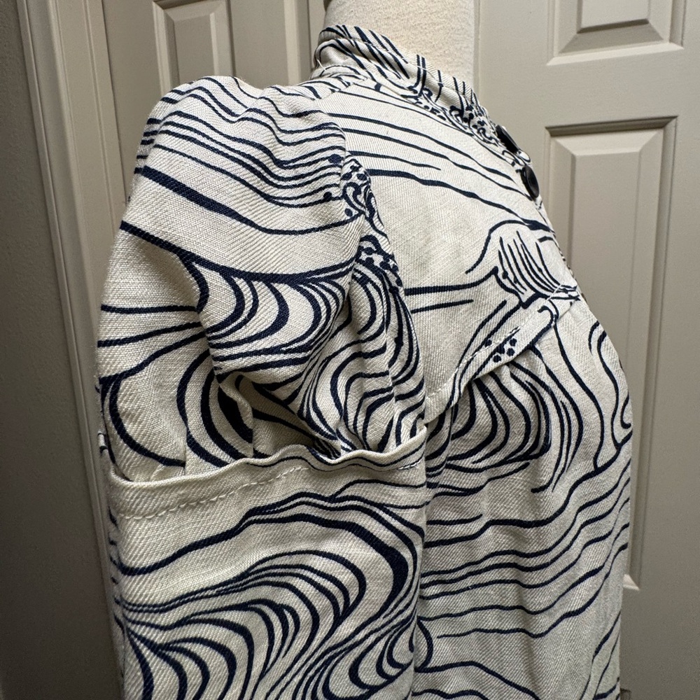 elevenses ANTHRO BRAND 2000s cream linen blend Jacket/dress with Navy Accents - Picture 8 of 13